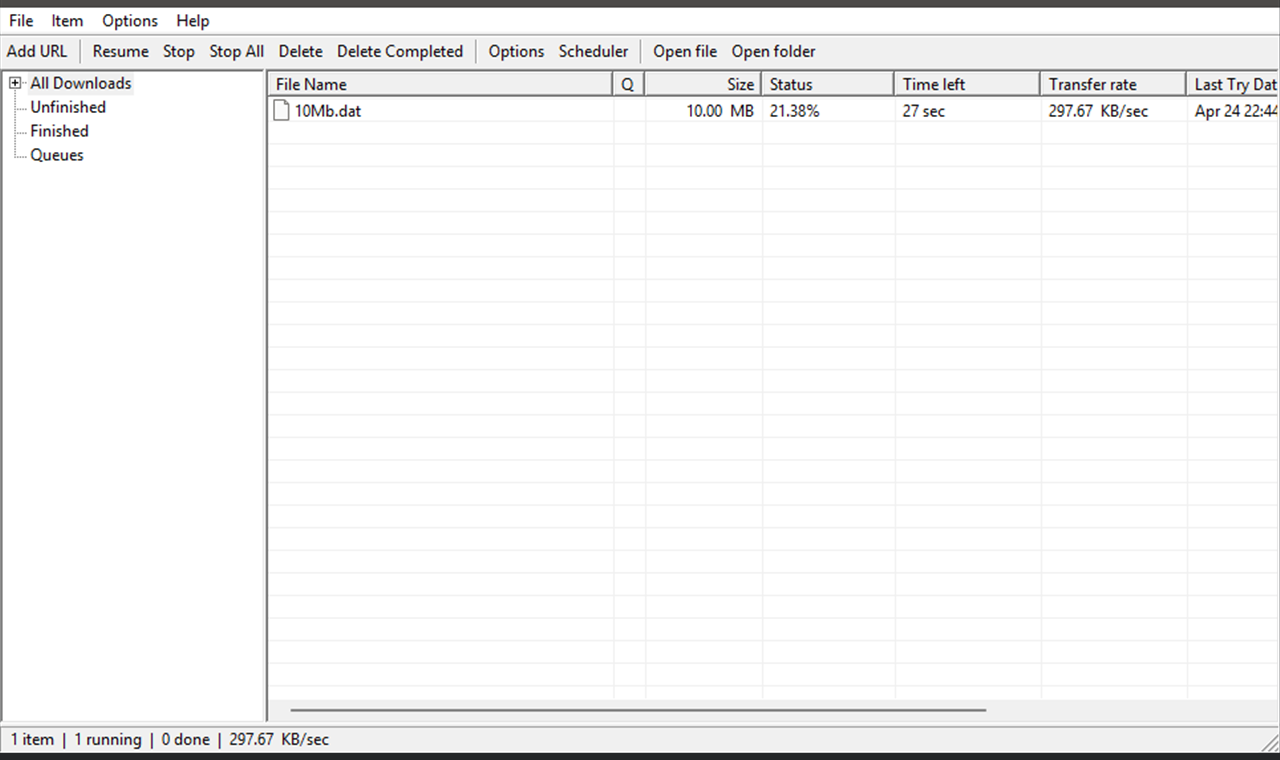The Fame idm desktop download manager with an in-progress download